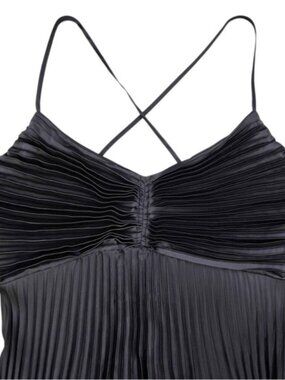 Black Pleated Mini Dress with Spaghetti Straps